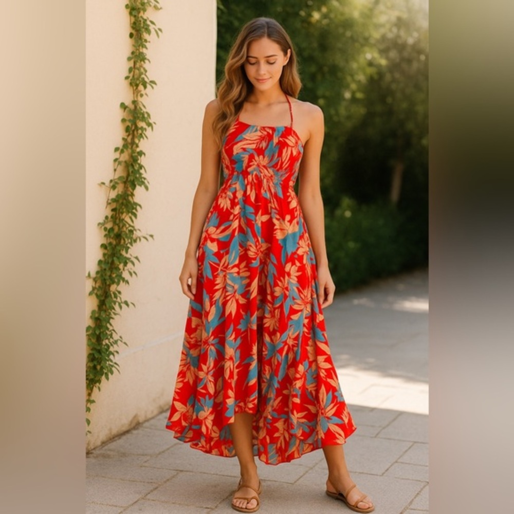 Free People Heat Wave Printed Maxi Red XS